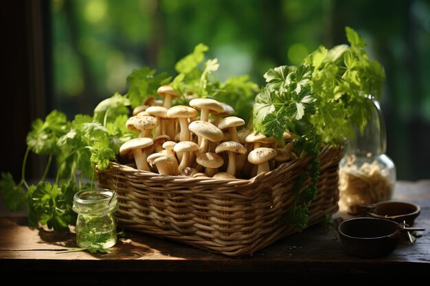 a basket fresh of mushrooms