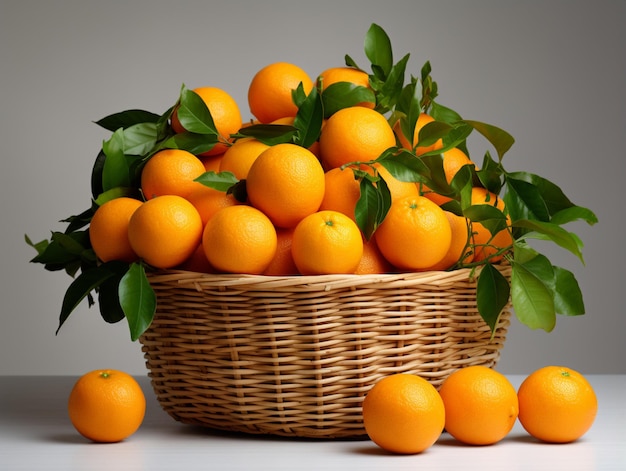 庭で採れた新鮮なオレンジのバスケット