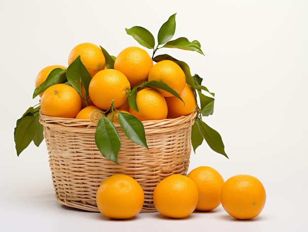 A basket of fresh oranges from the garden