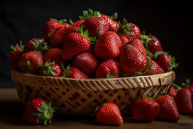 A basket of fresh strawberries digital art illustration