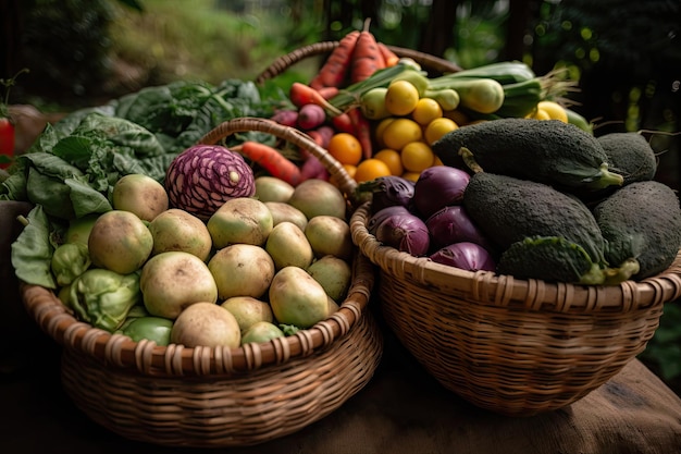 Basket of freshlypicked produce from colombian countryside created with generative ai