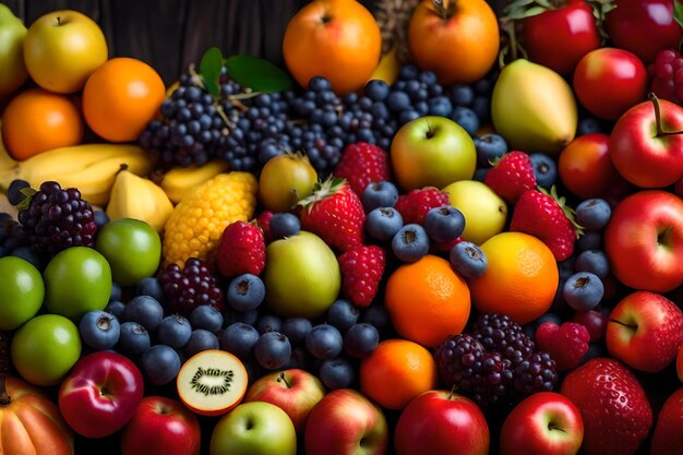 A basket of fruit including a bunch of different fruits.