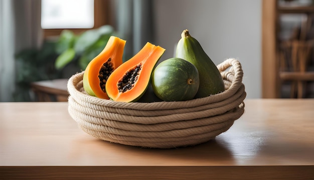 a basket of fruit including melons melon and melon