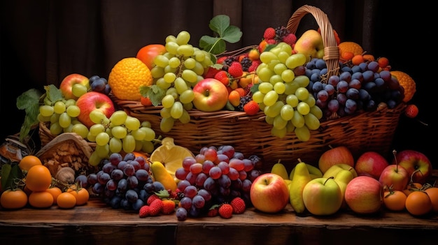 A basket of fruit on a table