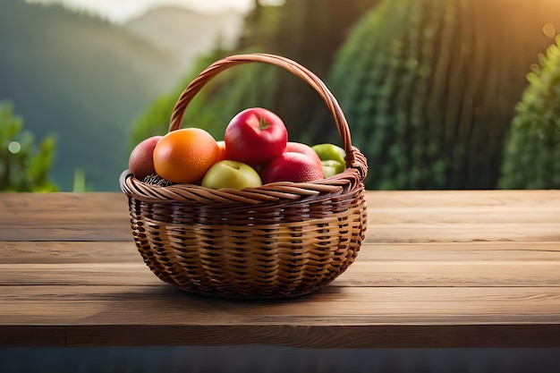 A basket of fruit on a table