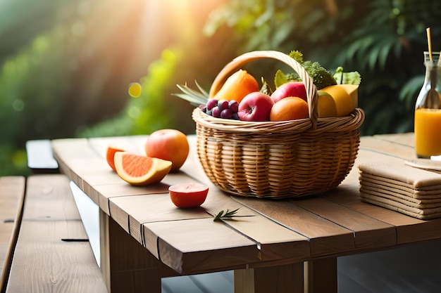 A basket of fruit on a table