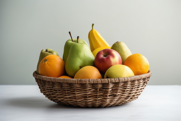 A basket of fruit on a table