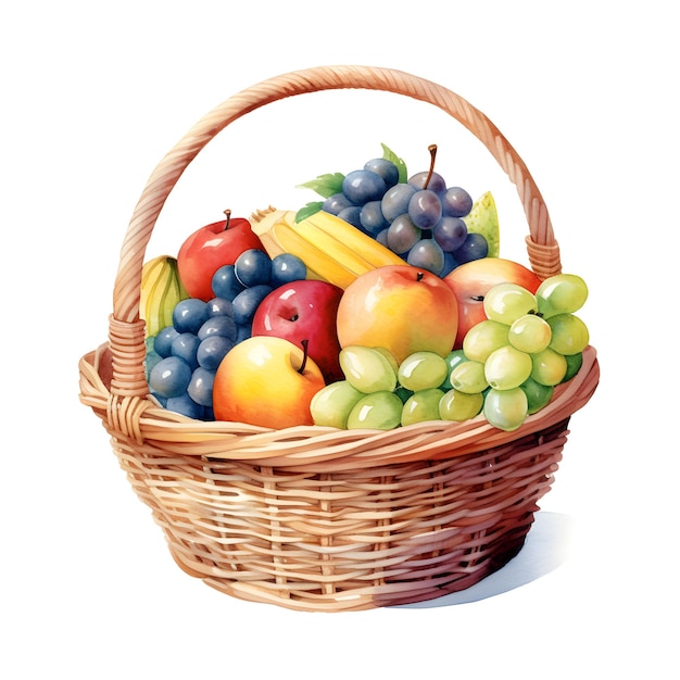 A basket of fruit with a handle