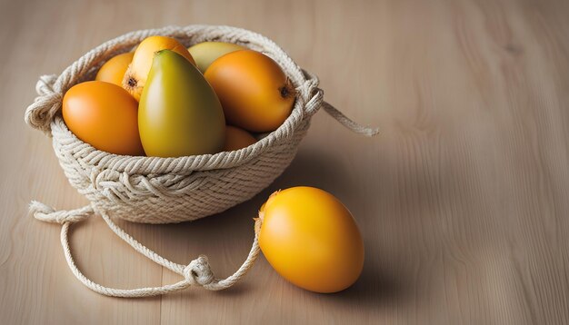 Photo a basket of fruit with a yellow fruit on it