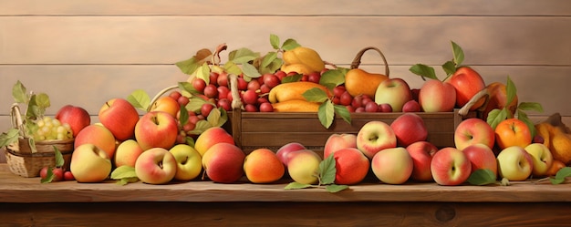 A basket fruits apples and peaches