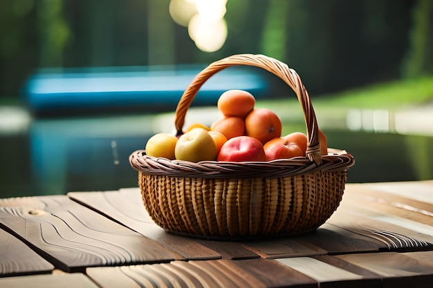 A basket of fruits on a table