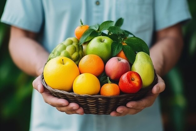 フルーツと野菜のバスケット 健康的な食事 新鮮な農産物 オーガニックの果物と野菜