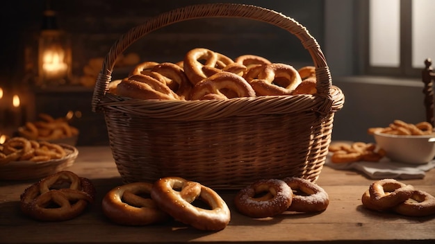 Basket Full of Bavarian Traditional Pretzel Oktoberfest