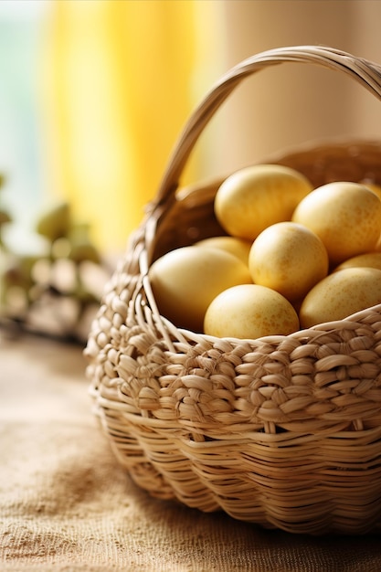 Photo a basket full of easter promise gilded eggs in morning light