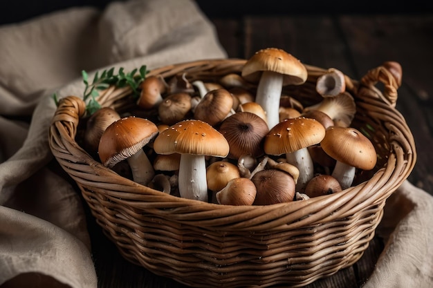 Basket full of fresh edible mushrooms