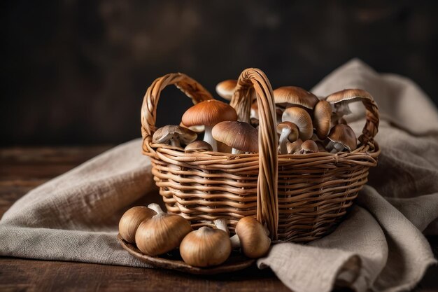 Basket full of fresh edible mushrooms