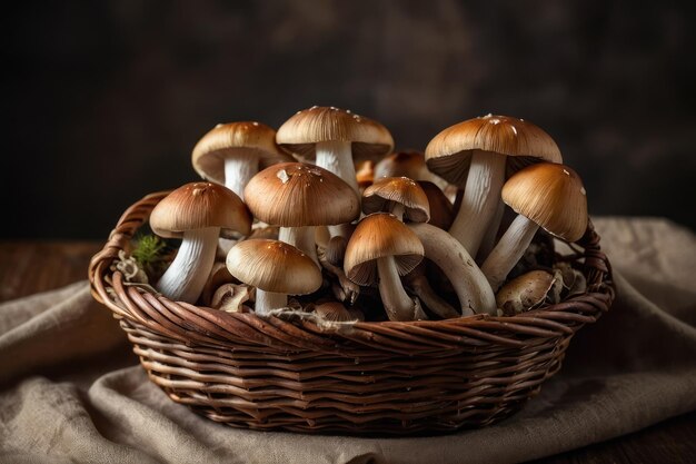 Basket full of fresh edible mushrooms