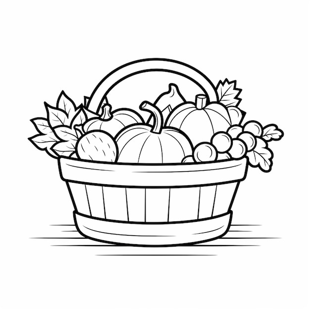 a basket full of fruit with leaves and apples in it generative ai