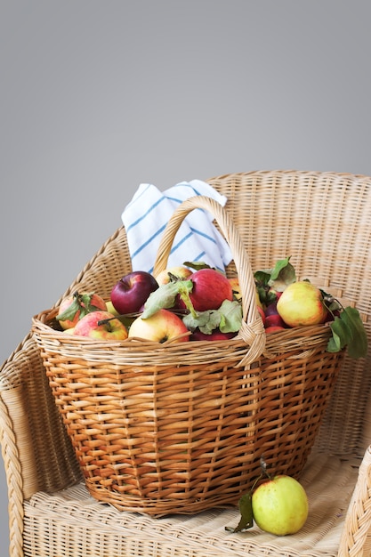 Basket full of ripe organic apples