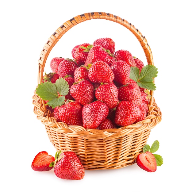 Basket full of strawberries isolated on white background