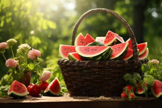 a basket full of watermelon