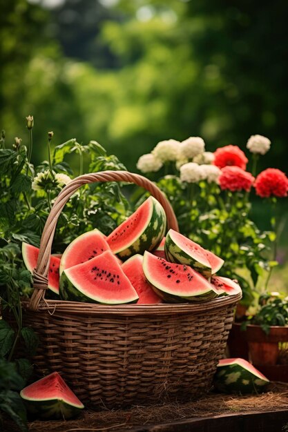 a basket full of watermelon