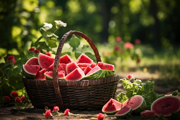 a basket full of watermelon