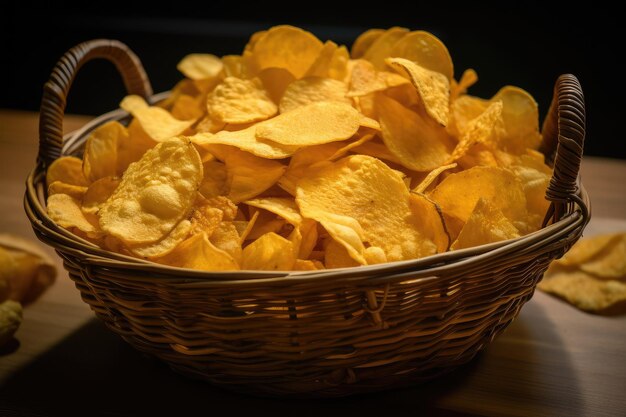 Basket of golden chips ready to be devoured