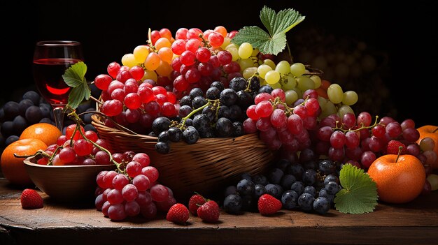 a basket of grapes and a basket of grapes