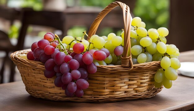 a basket of grapes with a basket of grapes on the side