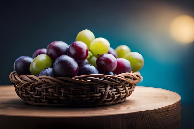 a basket of grapes with a blue background