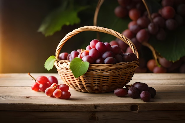 A basket of grapes with a bunch of grapes on it