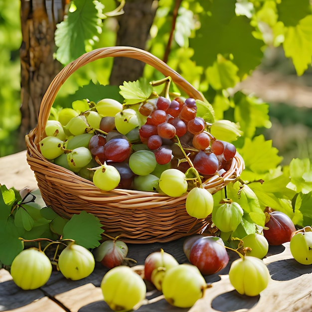 a basket of grapes with grapes in it and a basket of grapes