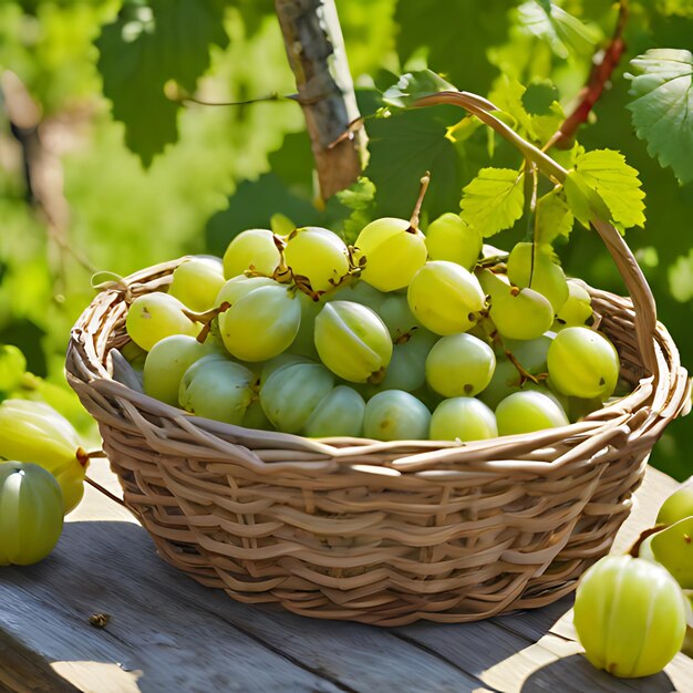 Photo a basket of grapes with a green grapes in it