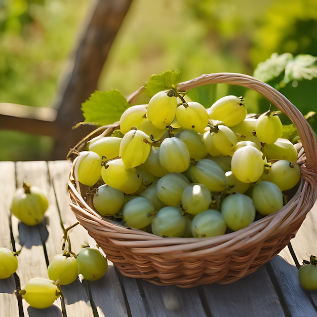 Photo a basket of grapes with a green grapes in it