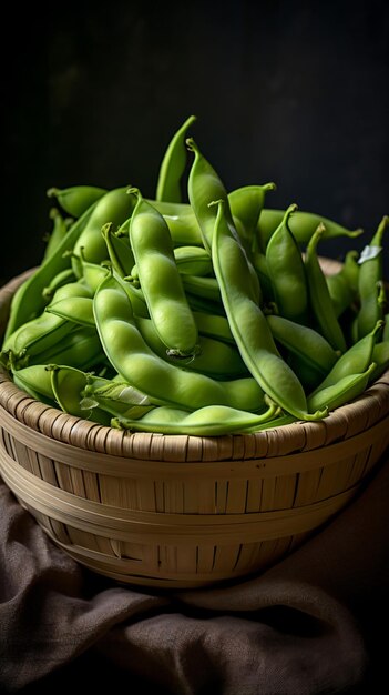 a basket of green beans on a table