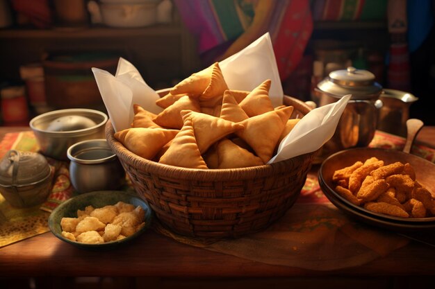 Photo a basket of indian snacks