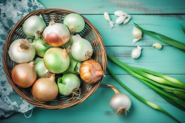 Basket onion garlic spices Generate Ai