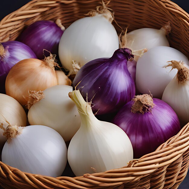 a basket of onions with onions in it