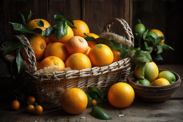 A basket of oranges and a basket of limes Generative AI