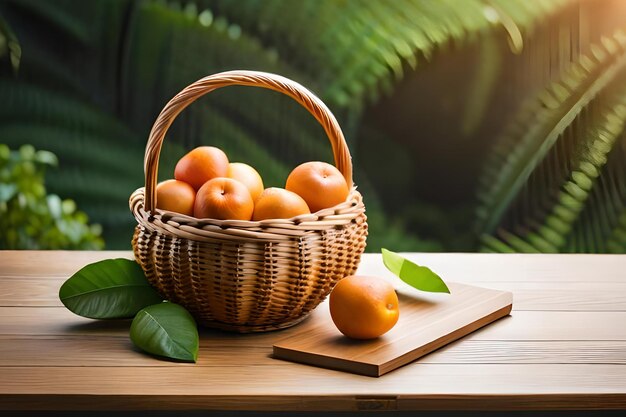 A basket of oranges on a table