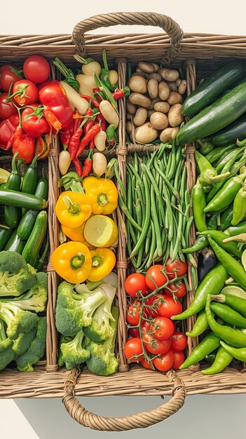 Basket of organic supermarket vegetables tomatoes lemon lime peppers Vertical Mobile Wallpaper