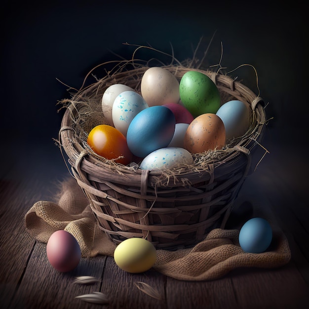 Basket of painted eggs