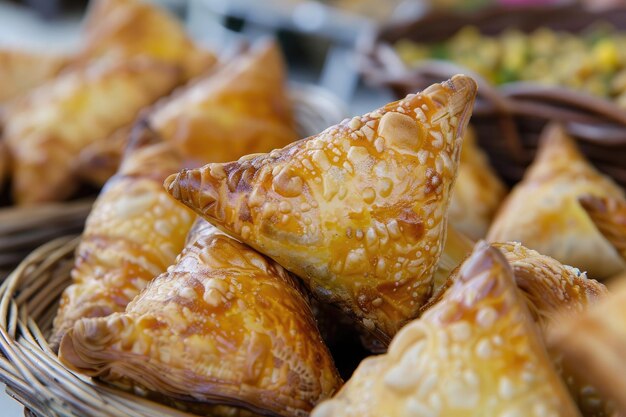 a basket of pies with a lot of food in it