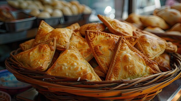 a basket of pies with a sign that saysbreadon it