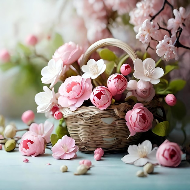 A basket of pink flowers_ai_generated