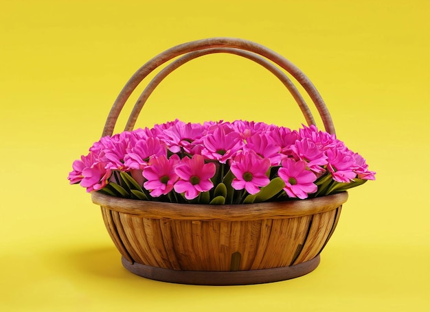 A basket of pink flowers with the word " on it "
