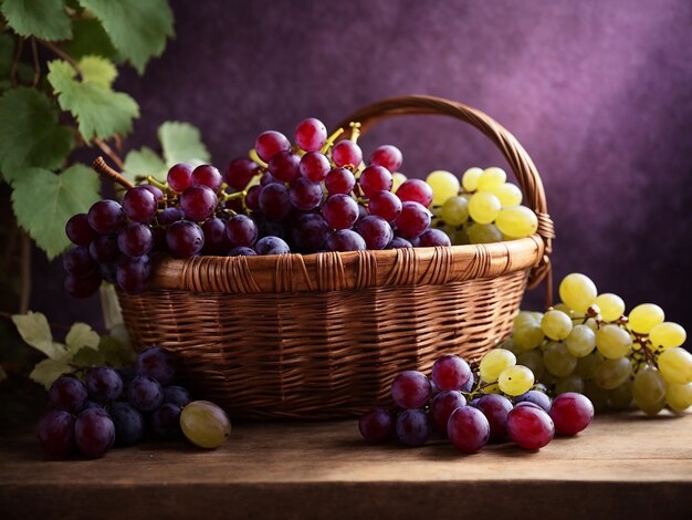 A basket of purple grapes