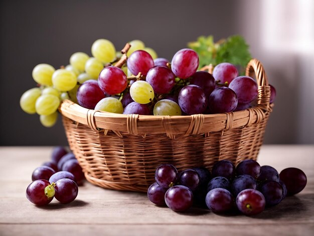 A basket of purple grapes