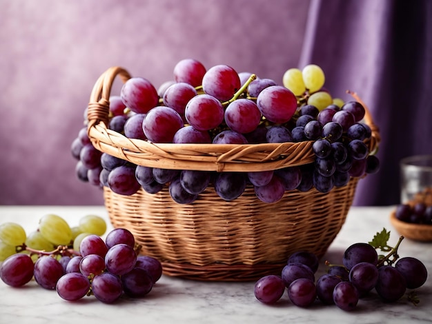 A basket of purple grapes
